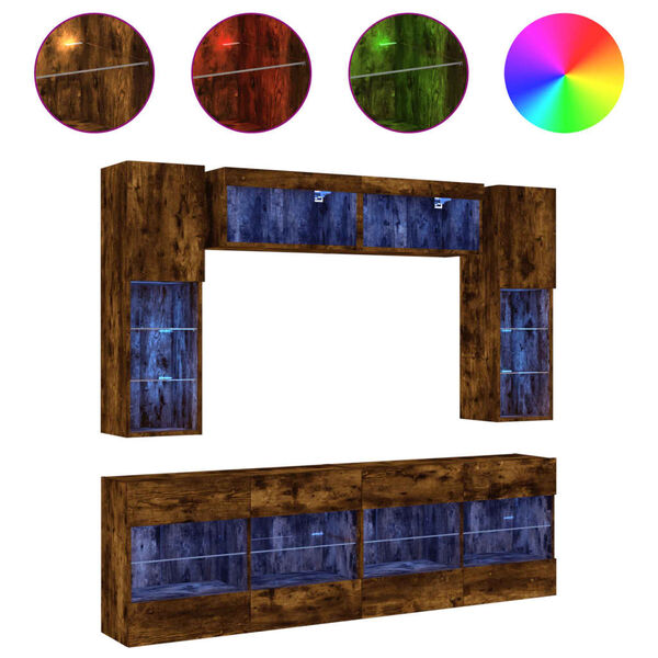 vidaXL 6 Piece TV Wall Cabinet Set with LED Lights Smoked Oak