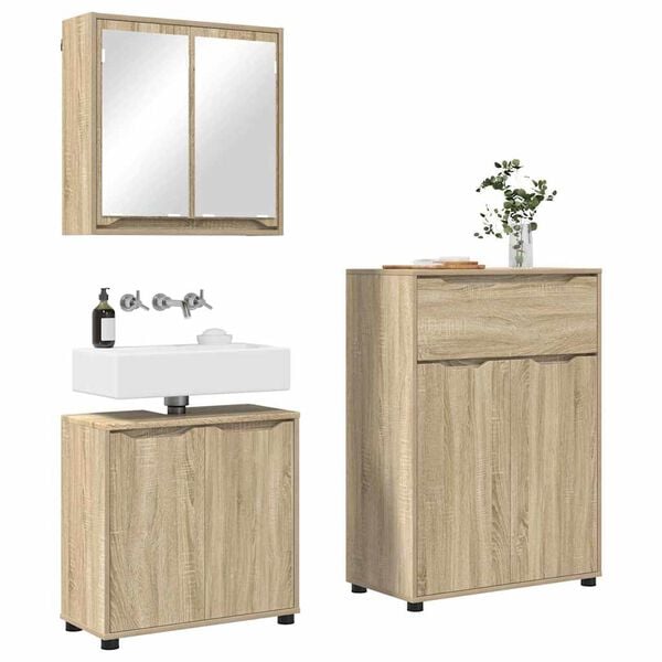 vidaXL Bathroom Furniture Set Manual 3 pcs Sonoma Oak Engineered Wood