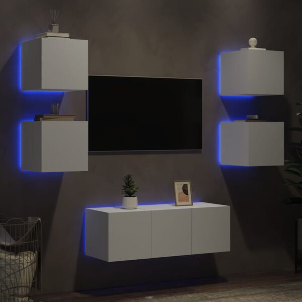 vidaXL 6 Piece TV Wall Units with LED White Engineered Wood
