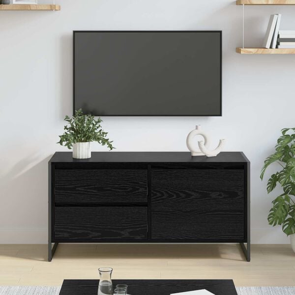 vidaXL TV Cabinet Black Oak 100 x 36 x 49.5 cm Engineered Wood