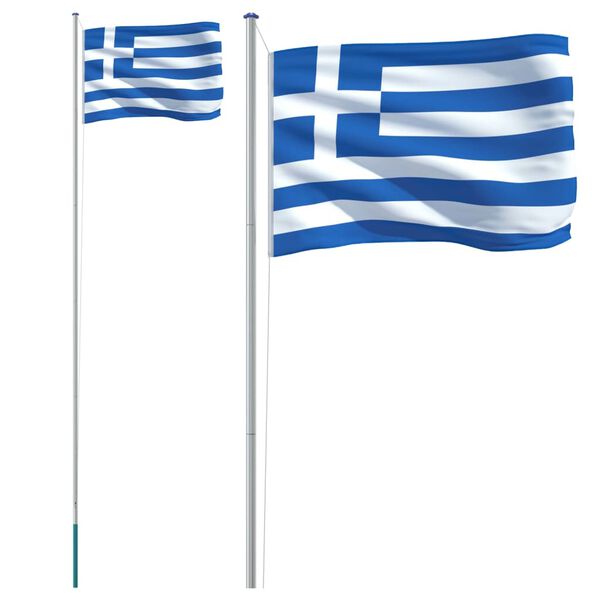 vidaXL Greece Flag and Pole 6.23 m Aluminium
