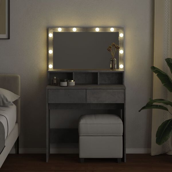 vidaXL Dressing Table with LED Concrete Grey 80x41x134.5 cm