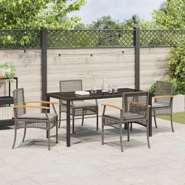 vidaXL Garden Dining Set 5 pcs Grey Poly Rattan