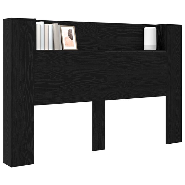 vidaXL Headboard Cabinet with LED Black Oak 160 x 16.5 x 103.5 cm