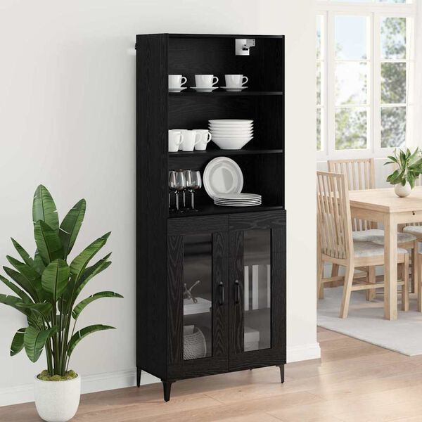 vidaXL Highboard Black Oak 69.5 x 34 x 180 cm Engineered Wood