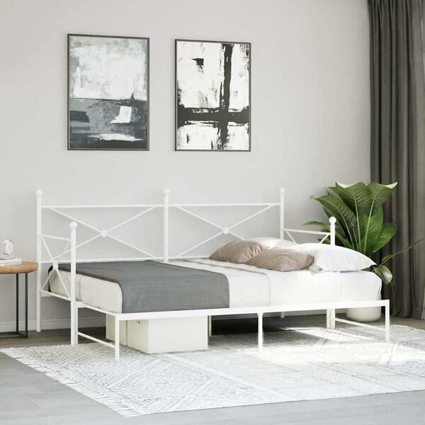 vidaXL Daybed with Trundle without Mattress White 90x190 cm Steel