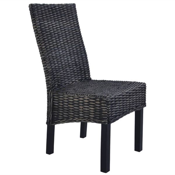 vidaXL Dining Chairs 6 pcs Black Kubu Rattan and Mango Wood