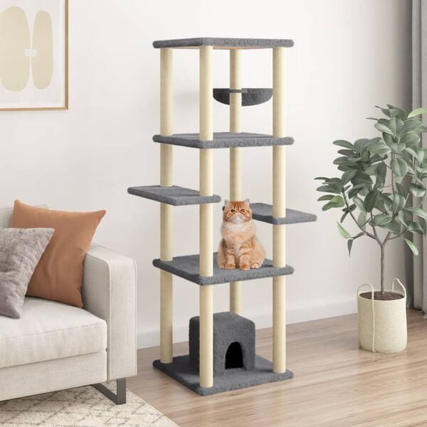 vidaXL Cat Tree with Sisal Scratching Posts Dark Grey 154 cm