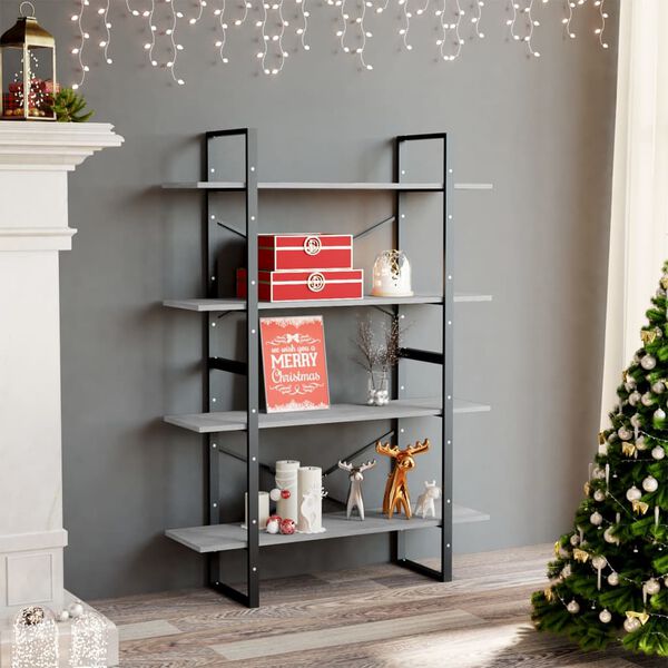 vidaXL 4-Tier Book Cabinet Concrete Grey 100x30x140 cm Engineered Wood