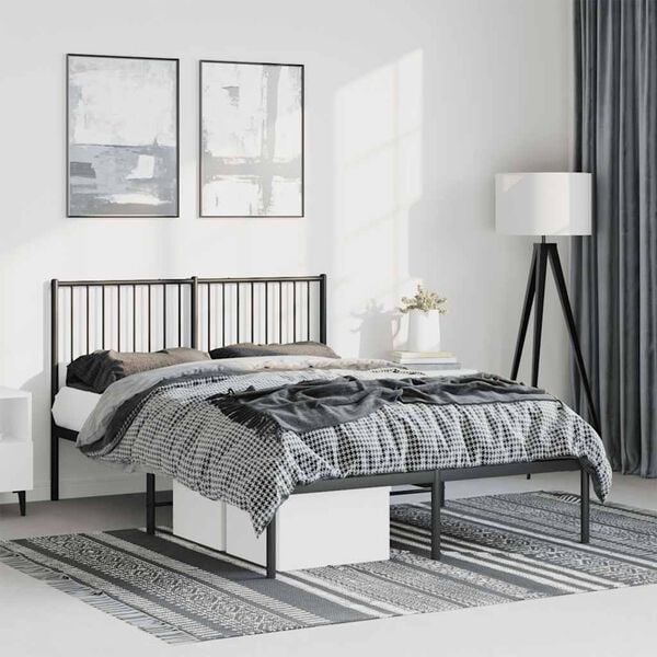 vidaXL Metal Bed Frame without Mattress with Headboard Black 135x190cm
