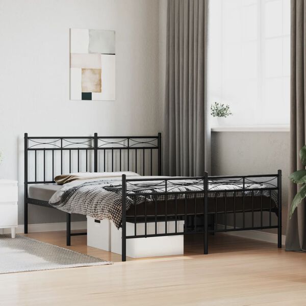 vidaXL Metal Bed Frame without Mattress with Footboard Black 140x190cm