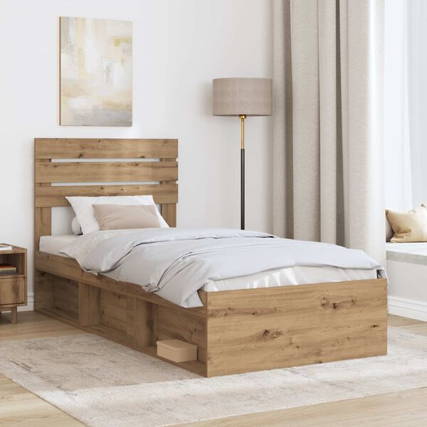 vidaXL Bed Frame Artisian Oak 75 x 190 cm Solid Pine Wood