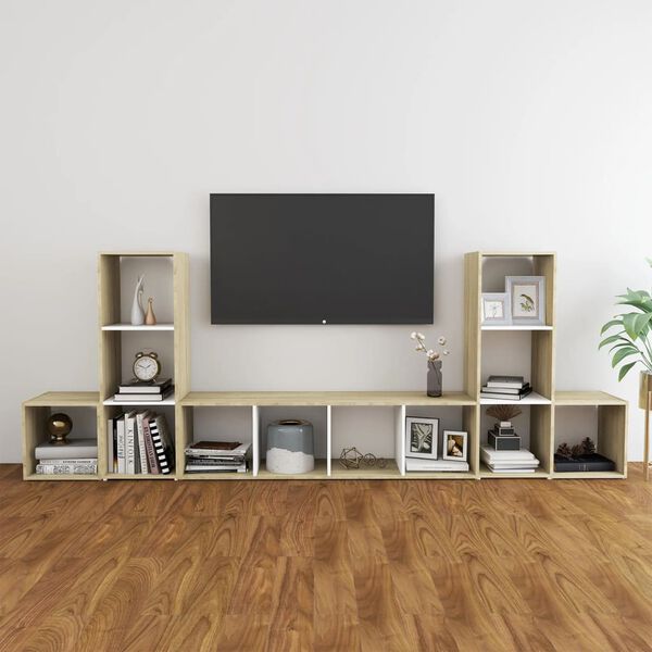 vidaXL 5 Piece TV Cabinet Set White and Sonoma Oak Engineered Wood