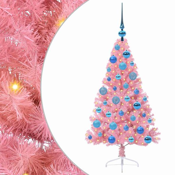 vidaXL Artificial Pre-lit Christmas Tree with 150 LEDs Pink 120 cm PVC