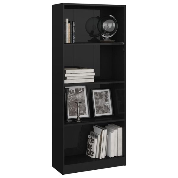 vidaXL 4-Tier Book Cabinet High Gloss Black 60x24x142 cm Engineered Wood
