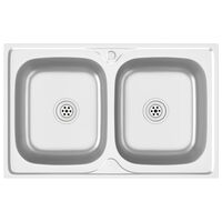 vidaXL Kitchen Sink with Double Basins Silver 800x500x155 mm Stainless Steel