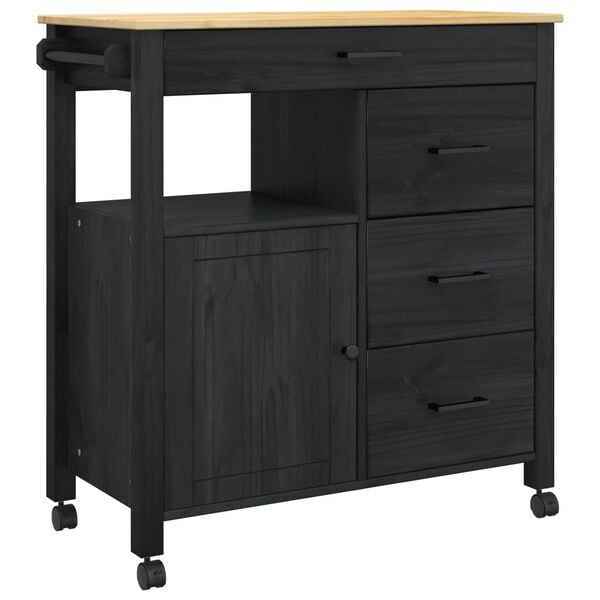 vidaXL Kitchen Trolley Plain Black