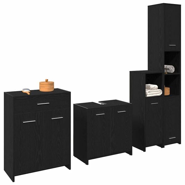 vidaXL Bathroom Furniture Set 4 pcs Black Oak Engineered Wood