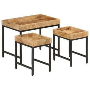 vidaXL Nesting Coffee Tables 3 pcs Solid Rough Mango Wood and Iron
