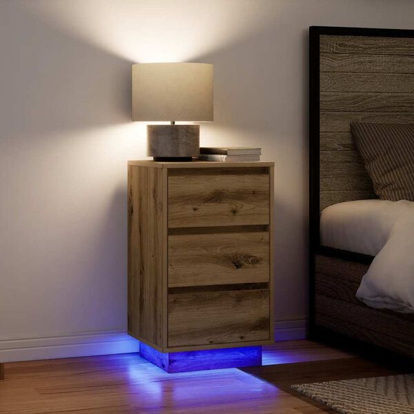 vidaXL Bedside Cabinet with LED Lights&nbsp;Artisan Oak 38x34x65 cm
