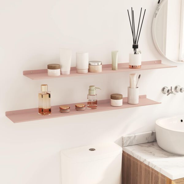 vidaXL Floating Shelf Wall-mounted 2 pcs Pink 100 x 18 x 2.5 cm Steel
