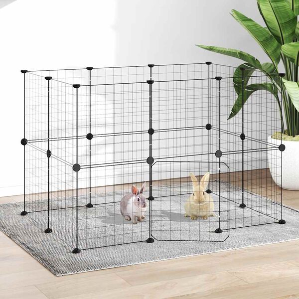 vidaXL 20-Panel Pet Cage with Door Black 35x35 cm Steel