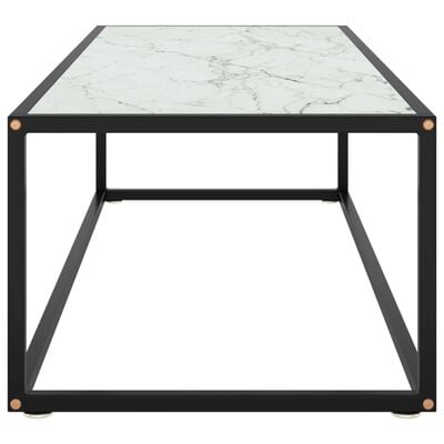 vidaXL Coffee Table Black with White Marble Glass 120x50x35 cm