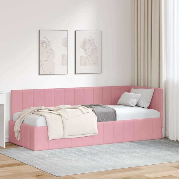 vidaXL Corner Bed Frame with Headboard Pink 80 x 200 cm Velvet