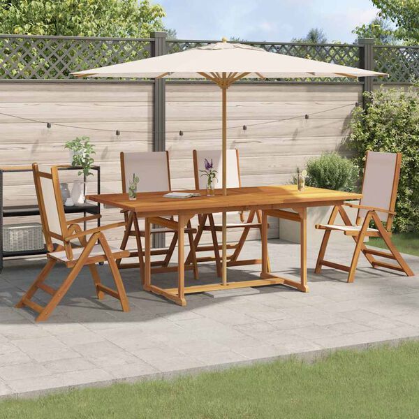 vidaXL 5 Piece Garden Dining Set Solid Wood Acacia and Textilene