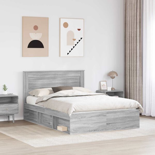 vidaXL Bed Frame Grey Sonoma 140 x 200 cm Solid Pine Wood