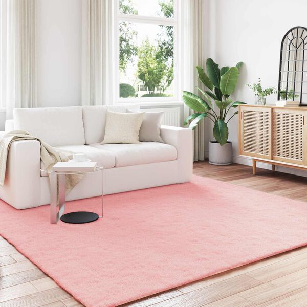 vidaXL Anti-Slip Faux Rabbit Fur Rug Olite Pink 240 x 240 cm Polyester