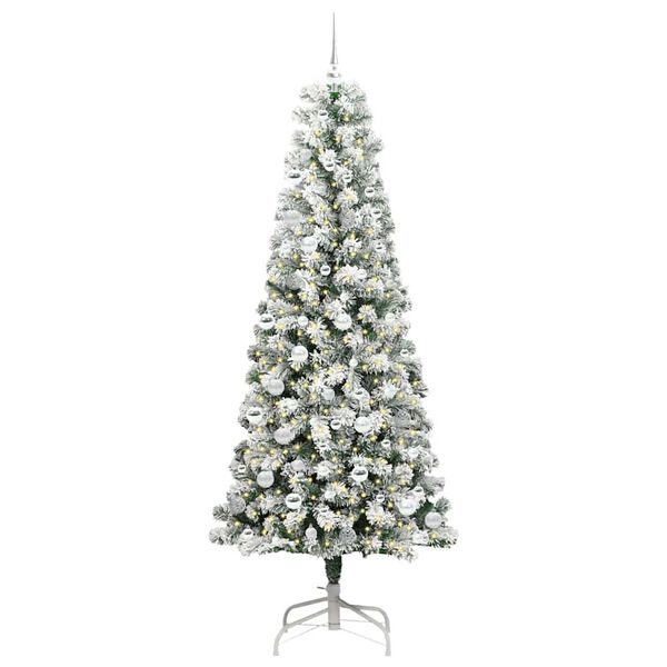 vidaXL Artificial Hinged Christmas Tree Green and White 210 cm