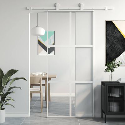 vidaXL Sliding Door White 90x205 cm Tempered Glass and Aluminium