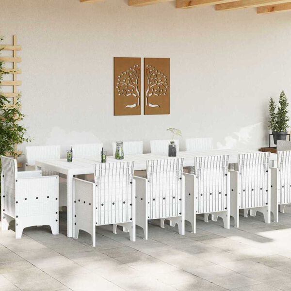 vidaXL Garden Dining Set with Cushion 13 pcs White and Light grey