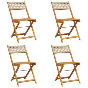 vidaXL Folding Garden Chairs 4 pcs Beige Poly Rattan and Solid Wood