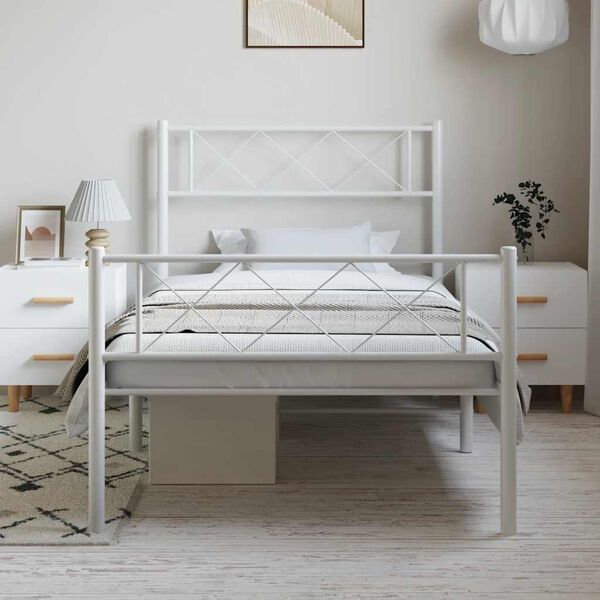vidaXL Metal Bed Frame without Mattress with Footboard White 100x190cm