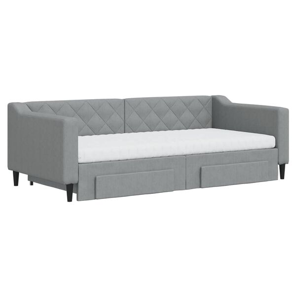 vidaXL Daybed with Trundle and Drawers Light Grey 90x190 cm Fabric