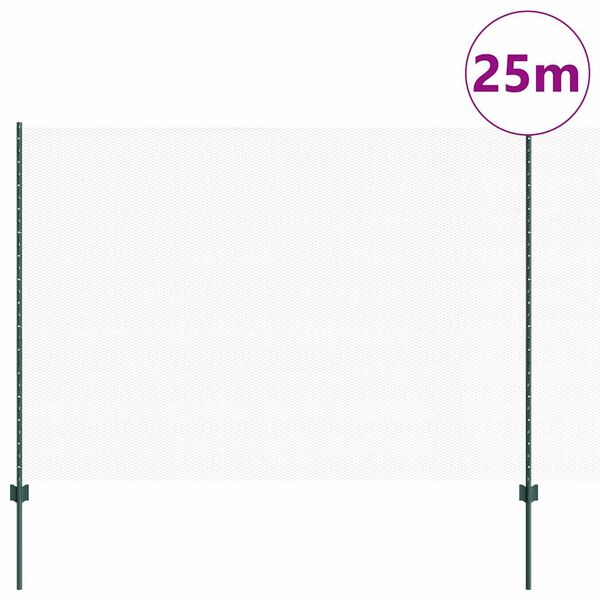 vidaXL Fence with Post Green 1.5 x 25 m Steel