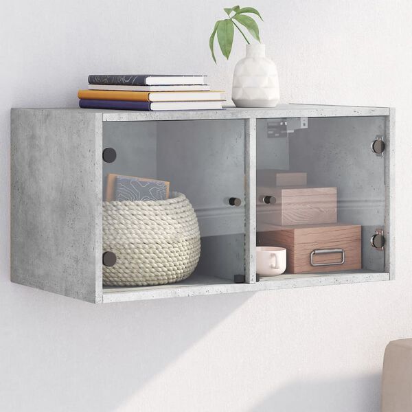 vidaXL Wall Cabinet with Glass Doors Concrete Grey 68.5x37x35 cm