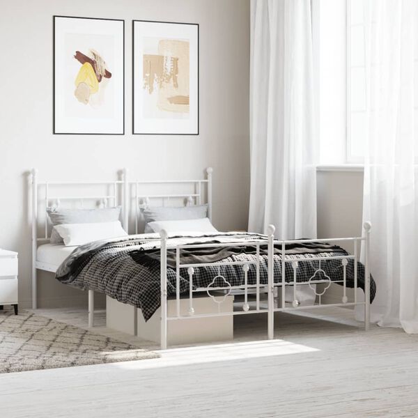 vidaXL Metal Bed Frame without Mattress with Footboard White 140x200cm