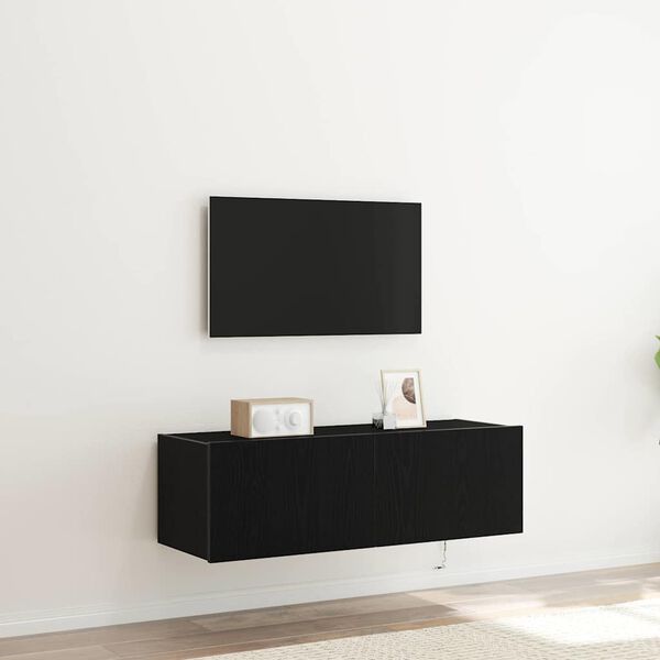 vidaXL TV Wall Cabinet Wall-mounted 2 pcs Black Oak 100 x 35 x 31 cm
