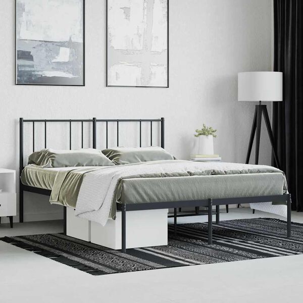 vidaXL Metal Bed Frame without Mattress with Headboard Black 120x200cm