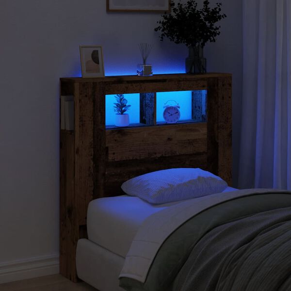 vidaXL LED Headboard Old Wood 100x18.5x103.5 cm Engineered Wood