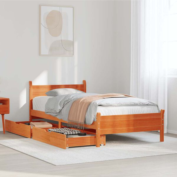 vidaXL Bed Frame without Mattress Wax Brown 100x200 cm Solid Wood Pine