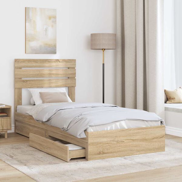 vidaXL Storage Bed with Drawer Sonoma Oak 90 x 190 cm Engineered Wood