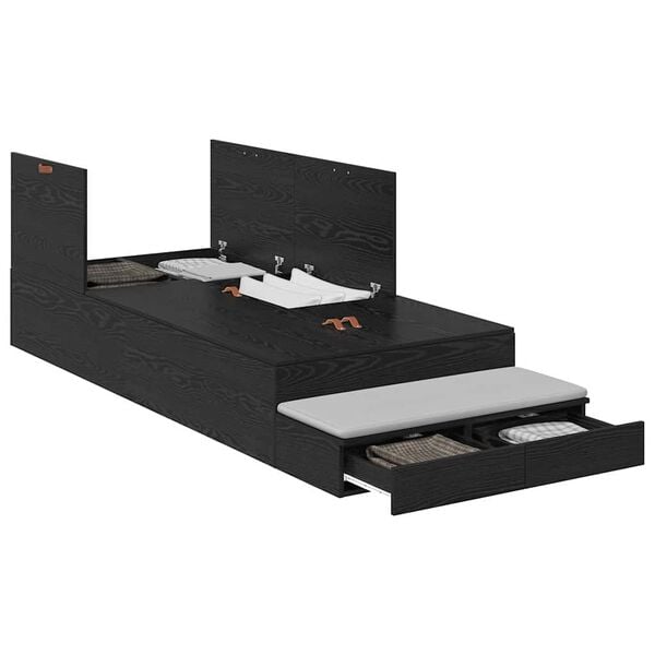 vidaXL Storage Bed Frame with Drawer Black Oak 100 cm Engineered Wood