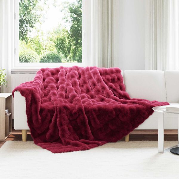vidaXL Faux Rabbit Fur Blanket Bordeaux Red 220 x 240 cm Polyester