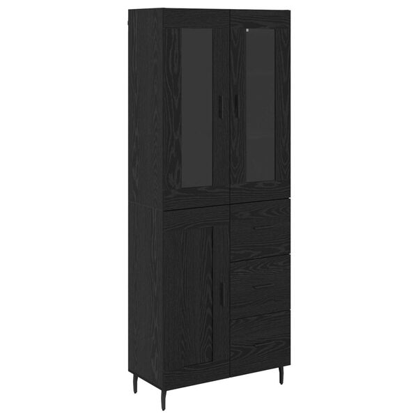 vidaXL Highboard with Drawer 2 pcs Black Oak Engineered Wood and Glass