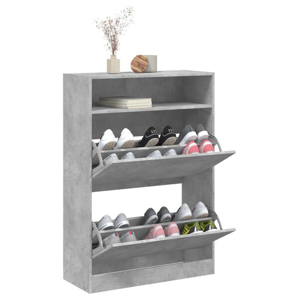 vidaXL Shoe Cabinet with 2 Flip-Drawers Concrete Grey 80x34x116 cm