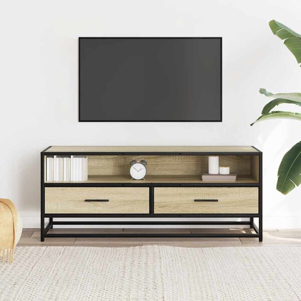 vidaXL TV Cabinet Sonoma Oak 100x34.5x40 cm Engineered Wood and Metal